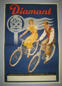 Diamant bicycle commercial Original Vintage poster Yugoslavia Serbia 1930s - Picture 1 of 4