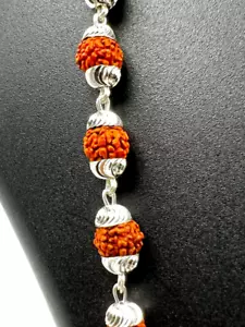 925 Silver Rudraksha Mala,Sterling Silver Beads Necklace,Natural Rudraksha Beads - Picture 1 of 3