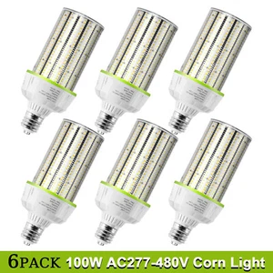 6 PACK 100W 480V LED Corn Light 644-Chip LED Bulb Shop Lamp E39 15000LM 400W Eq. - Picture 1 of 12