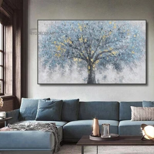 Hand Painted Blue Gold Tree of Life Artwork Canvas Wall Art Oil Painting art - Picture 1 of 4