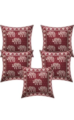 Jaipur Cotton Elephant Print Cushion Cover 40x40 cm | Decorative 5 Cuhion - Image 1 of 2