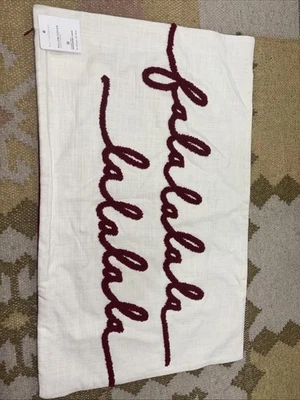 Pottery Barn Fa La La La Embroidered Pillow Cover 16”x26” New - Image 1 of 4