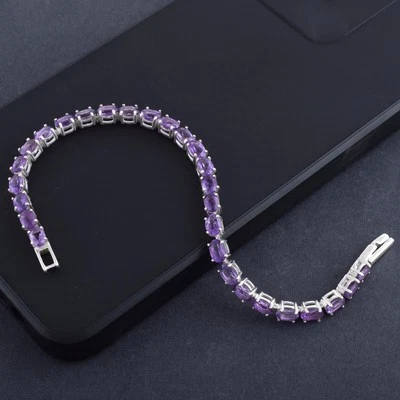 Bracciale Tennis Pietre Preziose Ametista Naturale Argento Sterling 925... - Immagine 1 di 3