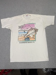 Vintage Clearwater Beach Hemd Herren Large weiß Florida Muschel Grafik 90er - Bild 1 von 9