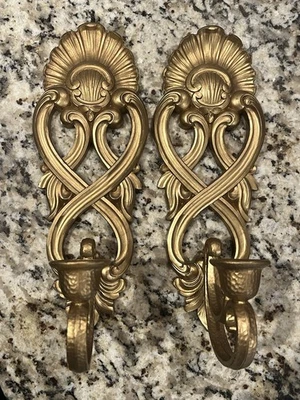 "Juego de candelabro aplique de pared dorado HOMCO 1988 de colección #2230 hecho en EE. UU. 13""" Foto 1 de 4