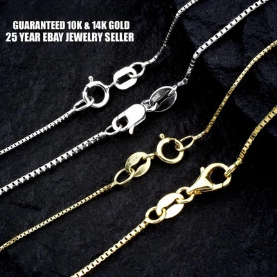 Collar Cadena Caja Oro 10K o 14K Garantizado Dos Tamaños - Todas las Longitudes Foto 1 de 4