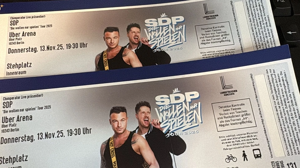 2 X  SDP "Die wollen nur spielen Tour 2025 " Tickets Berlin am 13.November 2025 - Bild 1 von 1