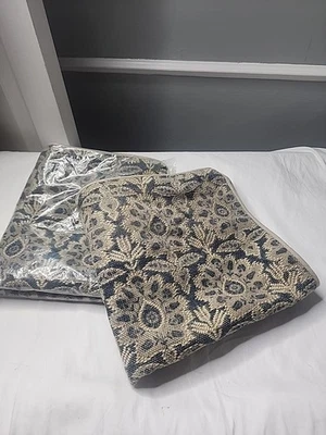 2 Pottery Barn 22” Pillow Cover Embroidered Floral Linen Blend  Gray Cream  NWT  - Image 1 of 4