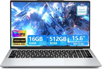 PC Portatile 15,6 Pollici, Notebook Core I3-1005G1 CPU, Win 11 Portatile 16GB DD - Immagine 1 di 4