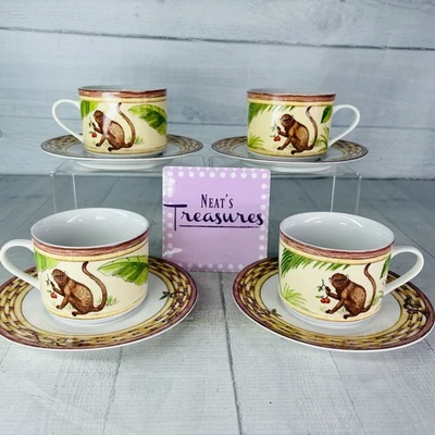 Conjunto de 4 xícaras e pires de porcelana American Atelier MONKEY 5029 Jungle Bamboo 8 oz - Imagem 1 de 4