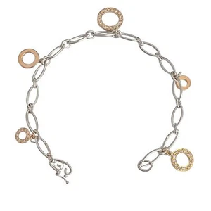 18k White Yellow Rose Gold Diamond Circlet Charm Oval Link Bracelet 6.75" 0.25ct - Picture 1 of 11