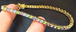 JOAN RIVERS CRYSTAL TENNIS BRACELET GEMSTONES COLORS GOLD 7 1/2 IN SAFETY CLASPS - Picture 1 of 8