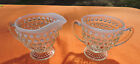 Clear glass with blue rim beaded creamer  pitcher and sugar bowl 2 pc set