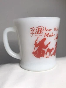 Vintage Fire King Milk Glass Red Silhouette BLESS THIS FOOD PRAYER Mug USA - Picture 1 of 9
