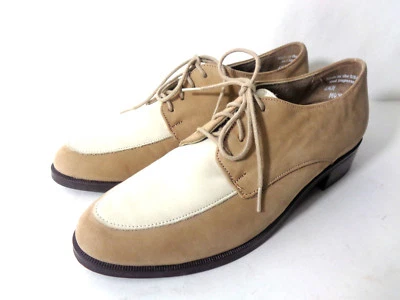 MUNO AMERICAN US 6.5N Tostado y Marfil Cuero Suave Tacón Bajo Zapatos para Caminar EE. UU.  Foto 1 de 4