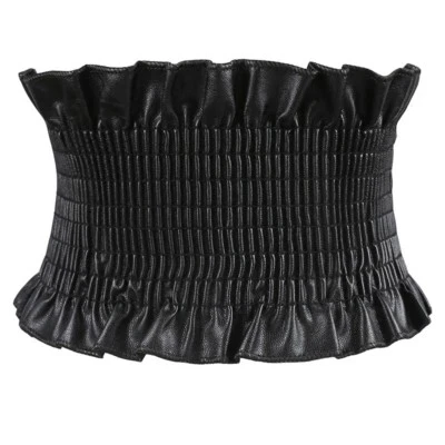 Elastic Cummerbund Corset Women Wide Stretch Leather Waistband Dress Coat Belt - Image 1 of 4