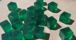 6 Old Bakelite or Lucite Green Translucent Cube Dice 3/4" diameter. - Picture 1 of 4