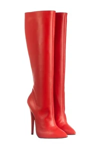 MORI MADE ITALY HEELS KNEE HIGH BOOTS STIEFEL STIVALI LEATHER RED ROSSO 37-45 - Imagen 1 de 4