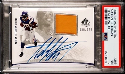 2007 SP Authentic Adrian Peterson RC Patch AUTO 080/299 PSA 7 NM HUGE AUTOGRAPH - Image 1 of 2