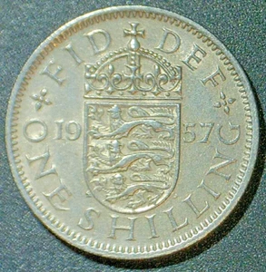 WORLD COIN SALE-UNITED KINGDOM 1957 SHILLING-COPPER/NICKEL COMP. COIN--KM#904 - Picture 1 of 3