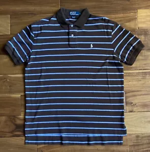 Mens Polo Ralph Lauren Shirt Sz L Brown Light Blue Stripe Classic Fit Cotton EUC - Picture 1 of 4