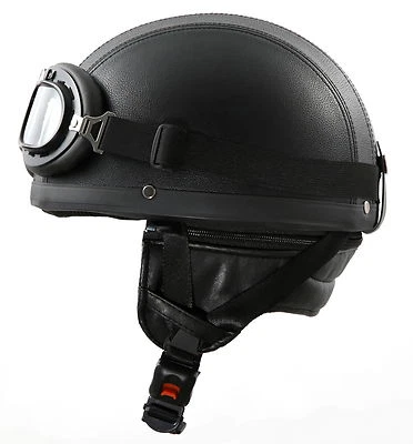 ATO MOTO H110 Kunstleder Retro Helm Größe XL 61cm Motorradhelm Oldtimerhelm Halbschale