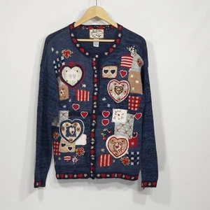 Heirloom Collectibles Embroidered Hearts Valentine Cardigan Sweater Size Small - Picture 1 of 6