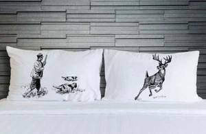Hunting Pillow Case Set TC 220 Cotton Pillow Covers hunter vs deer room decor - Picture 1 of 3