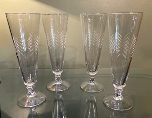 Javit Crystal Pilsner Glasses Etched Diagonal Cut Rain Pattern 8.25” Set of 4 - Picture 1 of 7