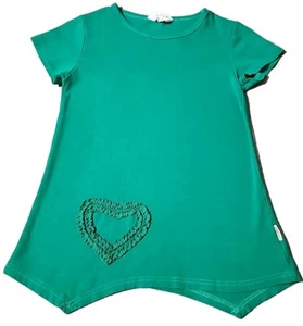 Ipuang Girls 14Y Top Green Ruffled Heart L Large 14 Shirt Irregular Hem - Picture 1 of 5
