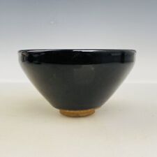 4.9"Antique Song dynasty Porcelain jianzhan marked Black glaze gilt leaf Tea cup