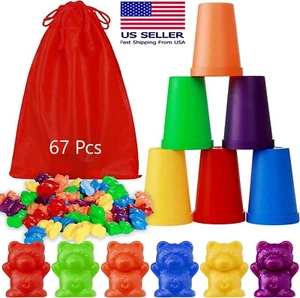 67-pc Rainbow Colored Counting Bears with Cups Sorting Educational Toys for Kids - Picture 1 of 7