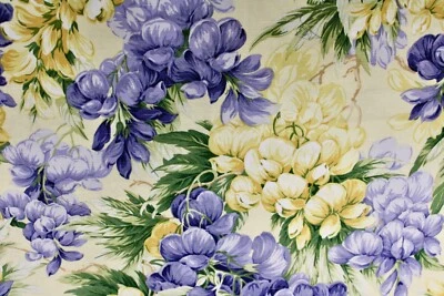 Fabric Remnant: Blue,Yellow,Gold &Green Cotton Floral on Light Yellow Background - Image 1 of 4