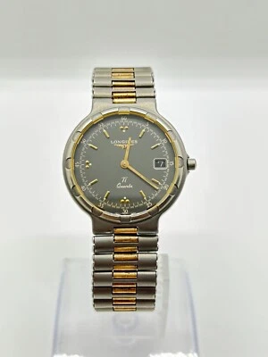 [Exc+5] LONGINES CONQUEST Ti L161.2 DATE MEN'S GRAY VINTAGE WATCH QUARTZ USED - Image 1 of 4