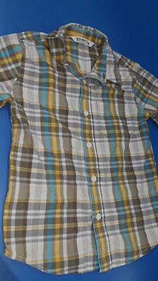 Old Navy brown, beige, turquoise plaid shirt boys size S - Image 1 of 4