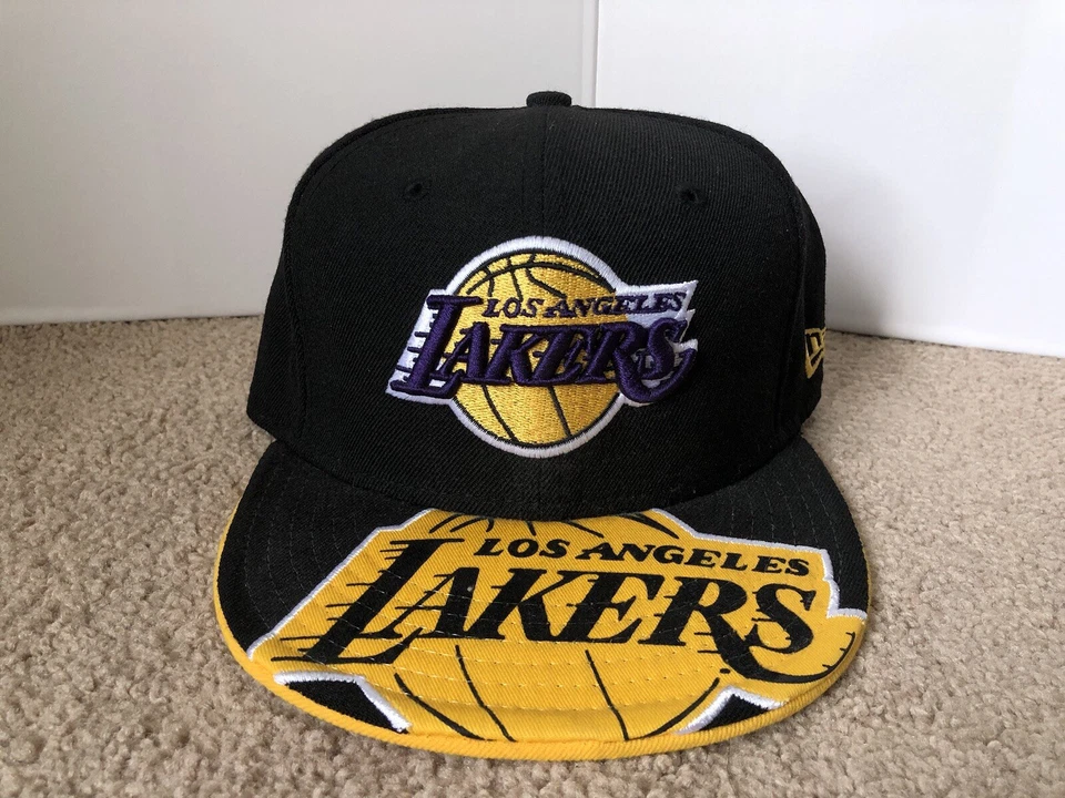 Los Angeles Lakers NBA New Era 59FIFTY Hat, Size 7 3/8, Black w/ Lakers' Colors - Image 1 of 4