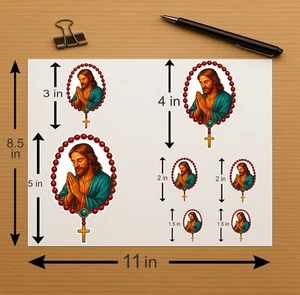 Jesus Praying with Rosary Vinyl Sticker DecalSet – Full Color Weatherproof - Picture 1 of 5