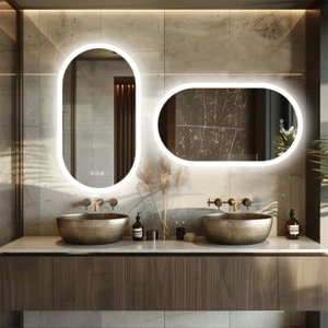 Oval Frameless Bathroom Mirror Dimmable LED Light Anti Fog Plug/Hardwire Install - Picture 1 of 18