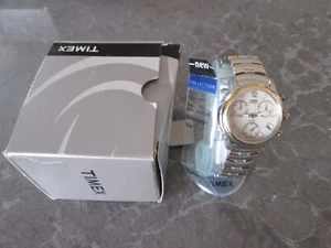 Timex Watch Chronograph Indiglo Brand New in Box White Gold Silver - Picture 1 of 1