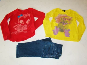 Gap Kids Girls Slim Jeans 2 Shirts Red Owl Yellow Puppy Dog Umbrella Lot Set 8 - Picture 1 of 12