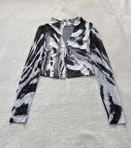 Princess Polly Black and White Sheer Animal Print Long Sleeve Cropped Top Size 4 - Picture 1 of 8