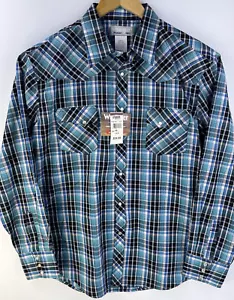 Nueva Camisa Wrangler Wrancher Auténtica Occidental Para Hombres Azul A Presión Perla XL - Imagen 1 de 6