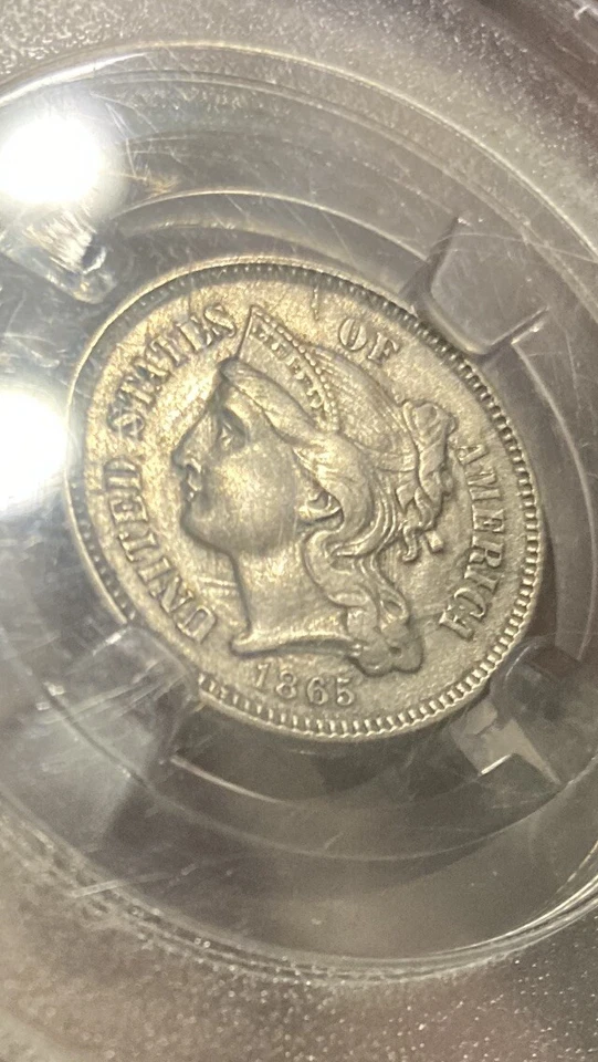 1865 3-CENT Civil War Era NICKEL — VF/AU - Image 1 of 4