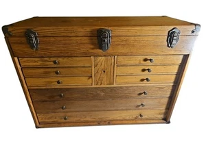 Vintage 10 Drawer Wood Machinist Box - 26" - Used As Found Condition - Picture 1 of 9