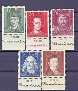 Poland, Cultural Figures Mi # 120-124 with Bottom edges MNH 1944 ** - Picture 1 of 1