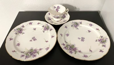 ❤ Rossetti SPRING VIOLETS Salad Plate Set of 2 Two 7.75" Occupied Japan w/ Cup - Image 1 of 4