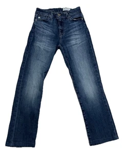 Pantalones de mezclilla AG Adriano Goldschmied Mari tiro alto ajustados pierna recta desteñidos azules 26x24 - Imagen 1 de 16