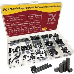 240PCS SAE Set Screws Assortment Kit with Allen Keys, Alloy Steel Grub Screws  - Picture 1 of 7