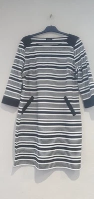 ROMAN MONOCHROME BLACK IVORY CONTRAST STRIPE JERSEY DRESS Size 16 - Image 1 of 4