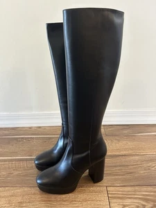 NEW IN BOX Stuart Weitzman Dayna Platform Boot Leather Women's Size 7 in Black - Picture 1 of 9